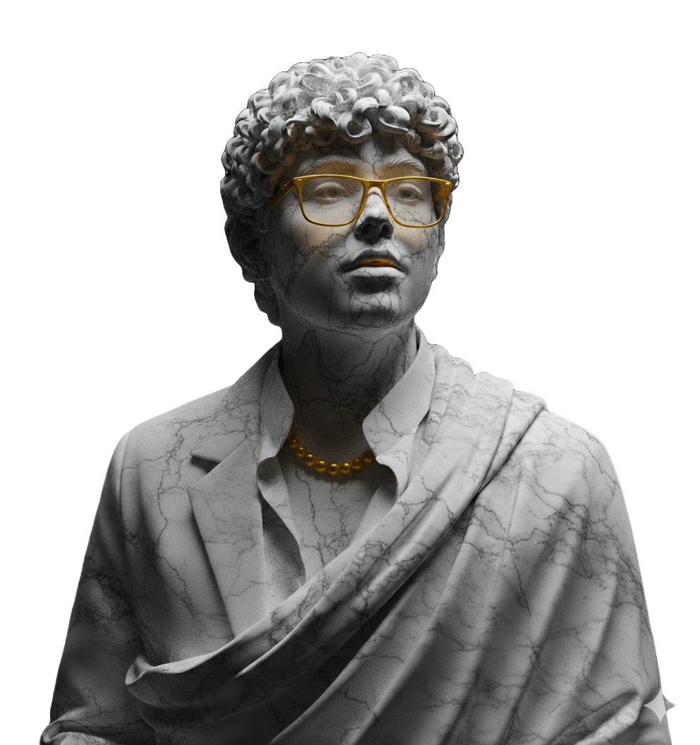 Stylized marble-textured portrait representing Doji Creates' self-built journey in tech